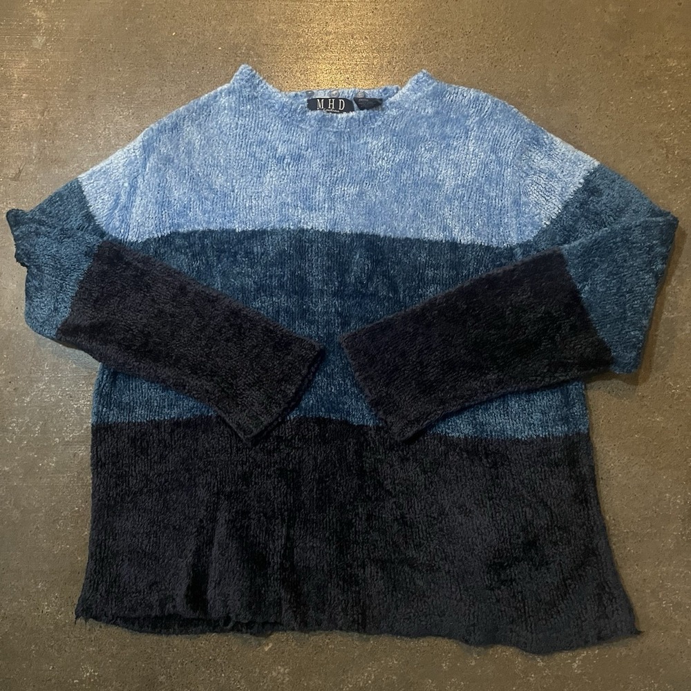 Vintage 80s MHD Ladies Sweater Women Large Blue Pullover‎ Colorblock Silk Blend